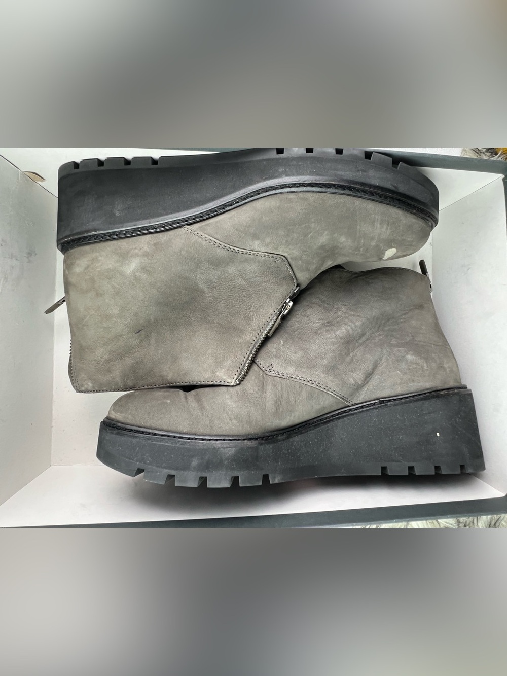 Eileen Fisher Gray Wedge Ankle Boots. Size 10. New. Small scratch-peel in one.